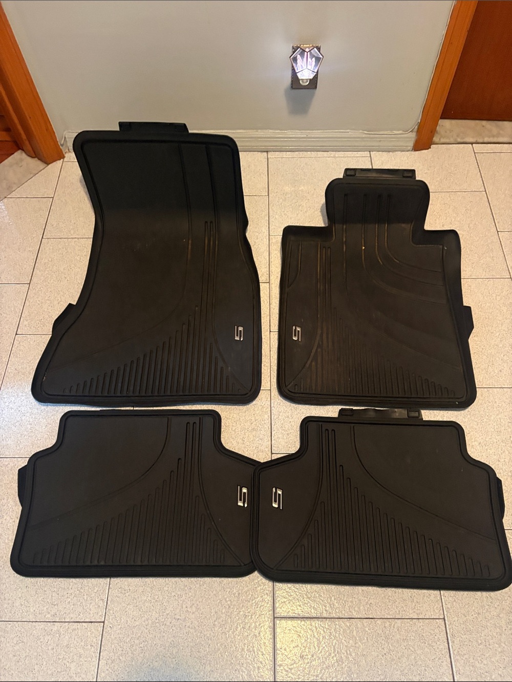 BMW 5 Series All-Weather Black Car Floor Mats with S Logo - Set of 4